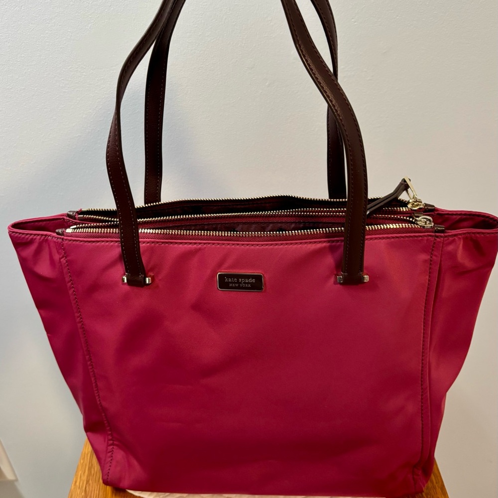 Kate Spade Fuchsia Tote with Brown Handles